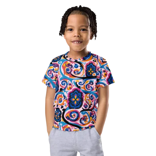 Carnival Paisley on a Kids Crew Neck T-Shirt