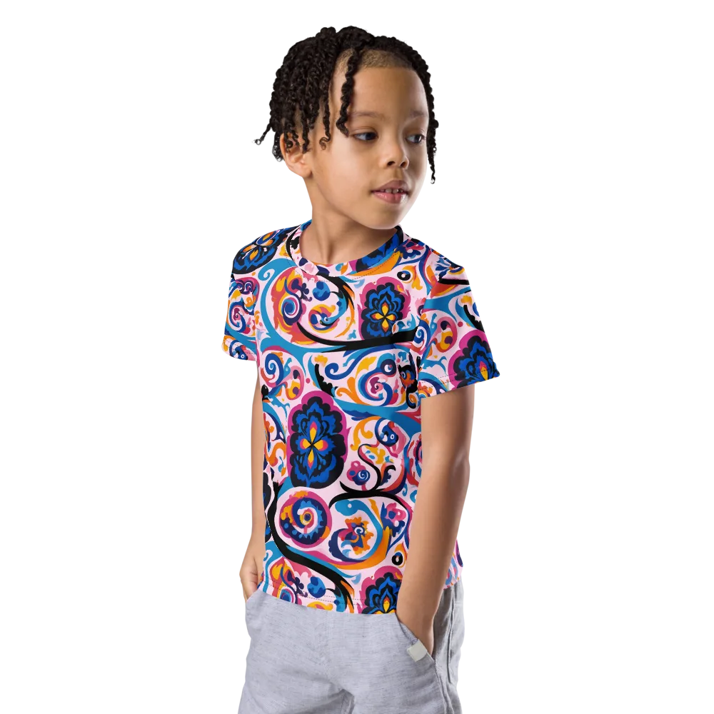 Carnival Paisley on Kids Crew Neck T-Shirt — Left Front