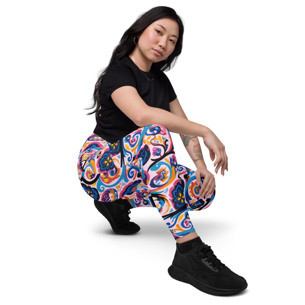 Carnival Paisley on Leggings with Pockets — Right Front