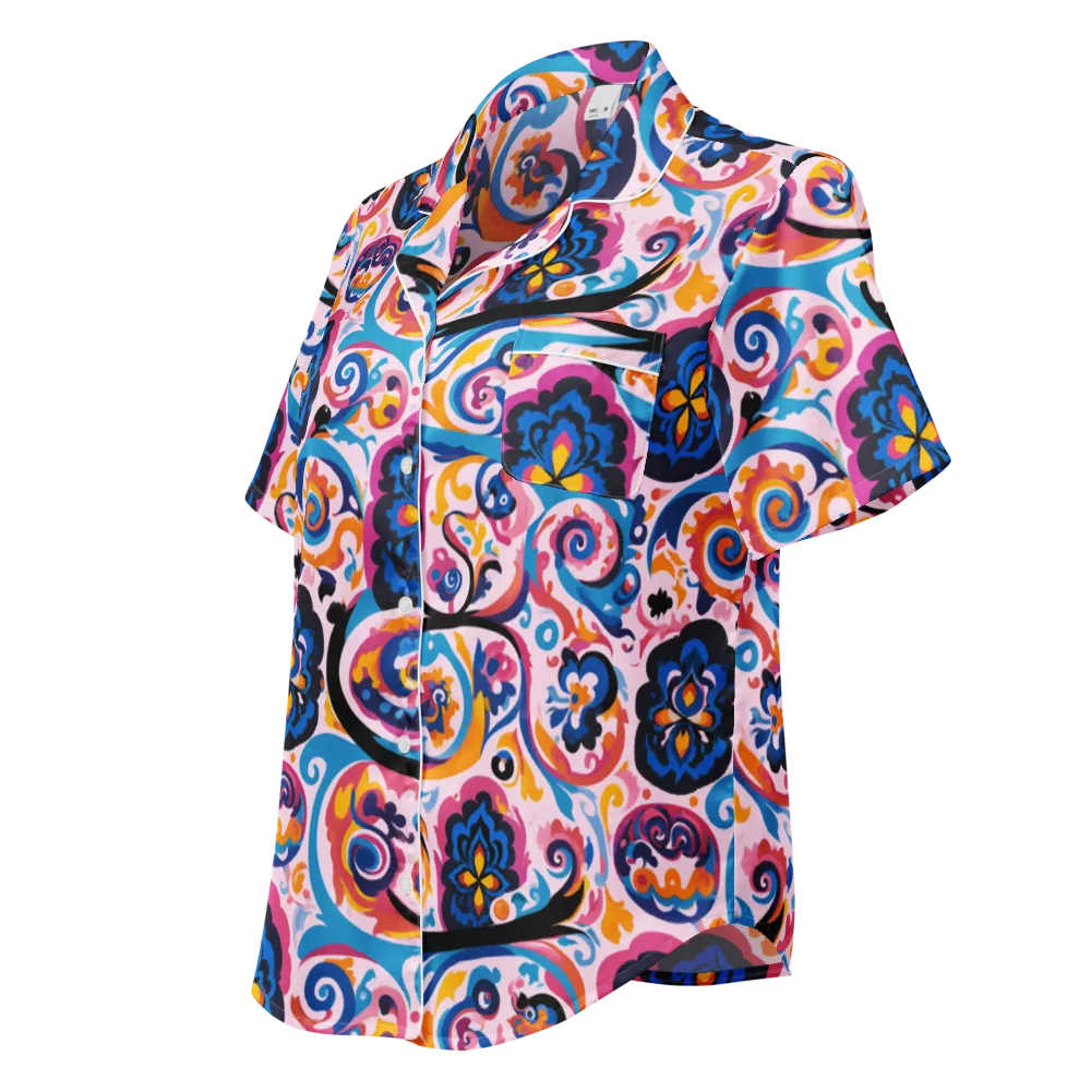 Carnival Paisley on Women's Short Sleeve Pajama Top — Left Front