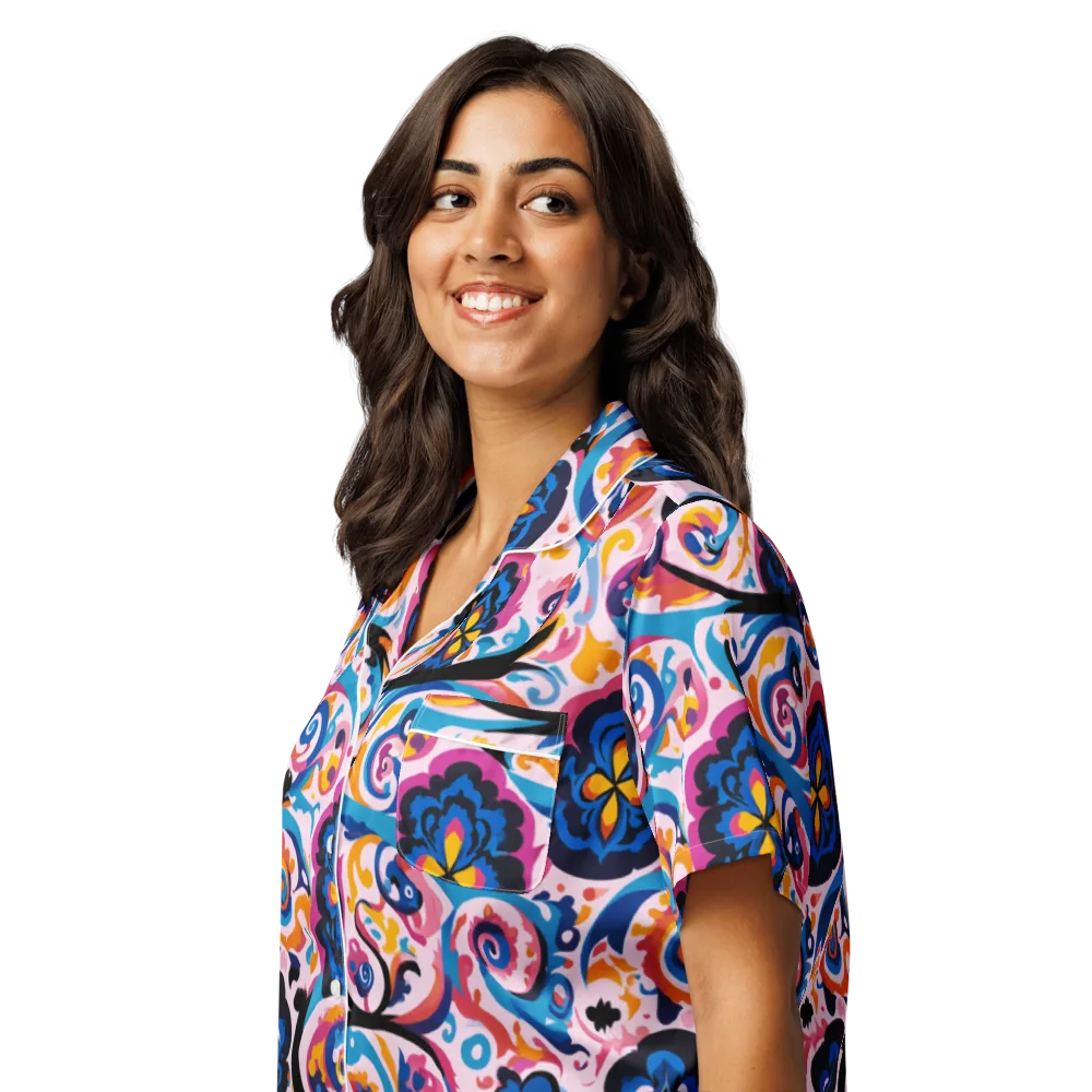 Carnival Paisley on Women's Short Sleeve Pajama Top — Left Front