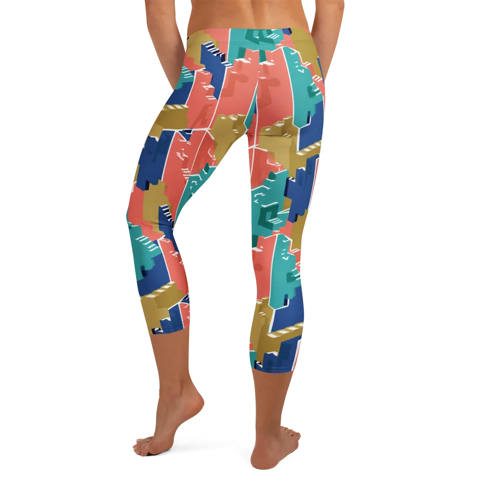 Coral Skyline on Capri Leggings — Back