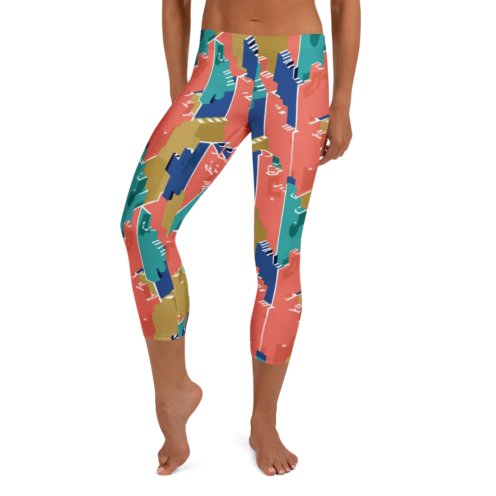 Coral Skyline on Capri Leggings — Front