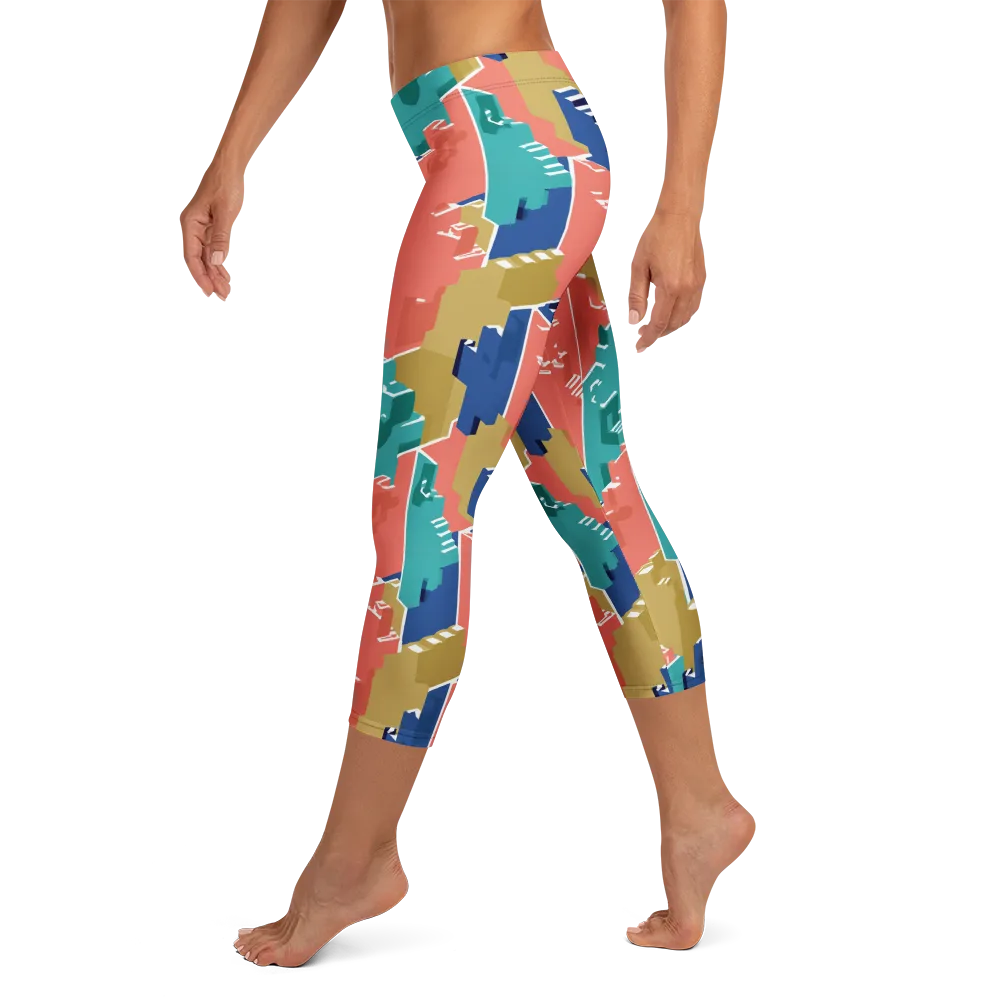 Coral Skyline on Capri Leggings — Left
