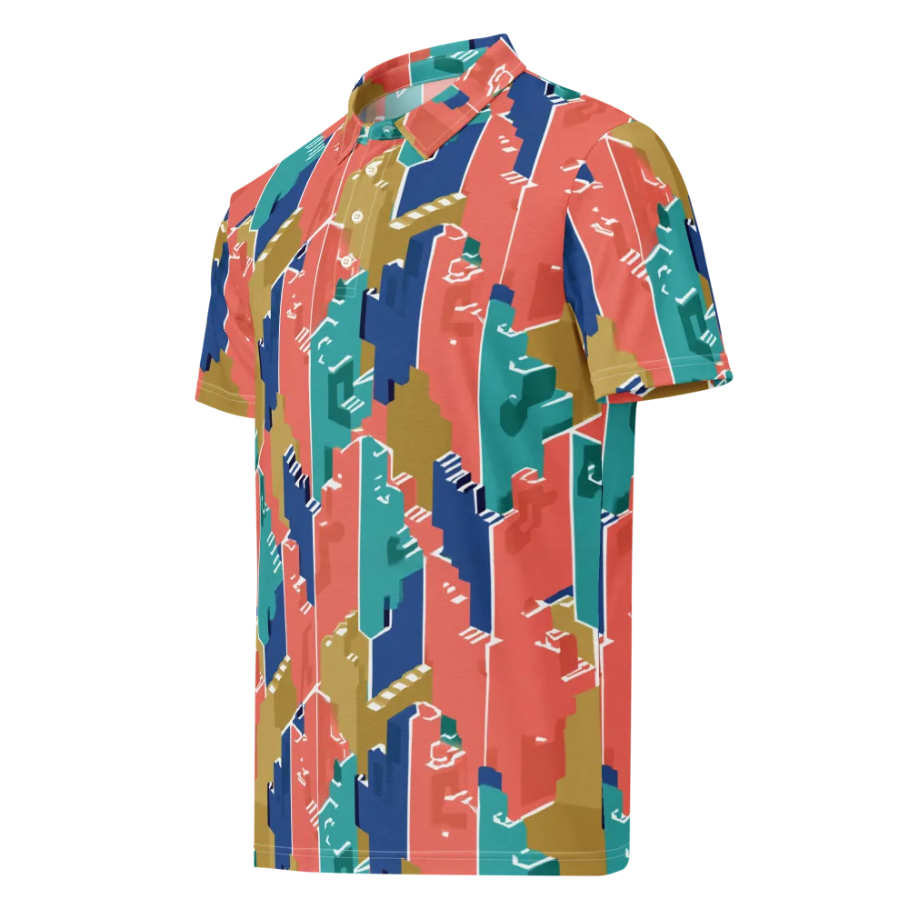Coral Skyline on Men's Slim Fit Polo Shirt — Left Front