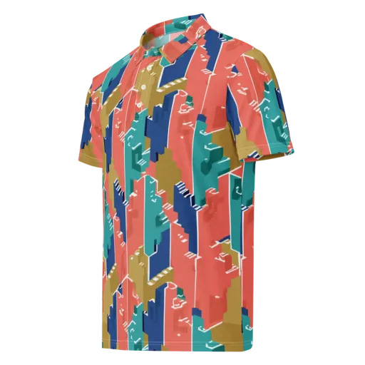 Coral Skyline on a Men's Slim Fit Polo Shirt