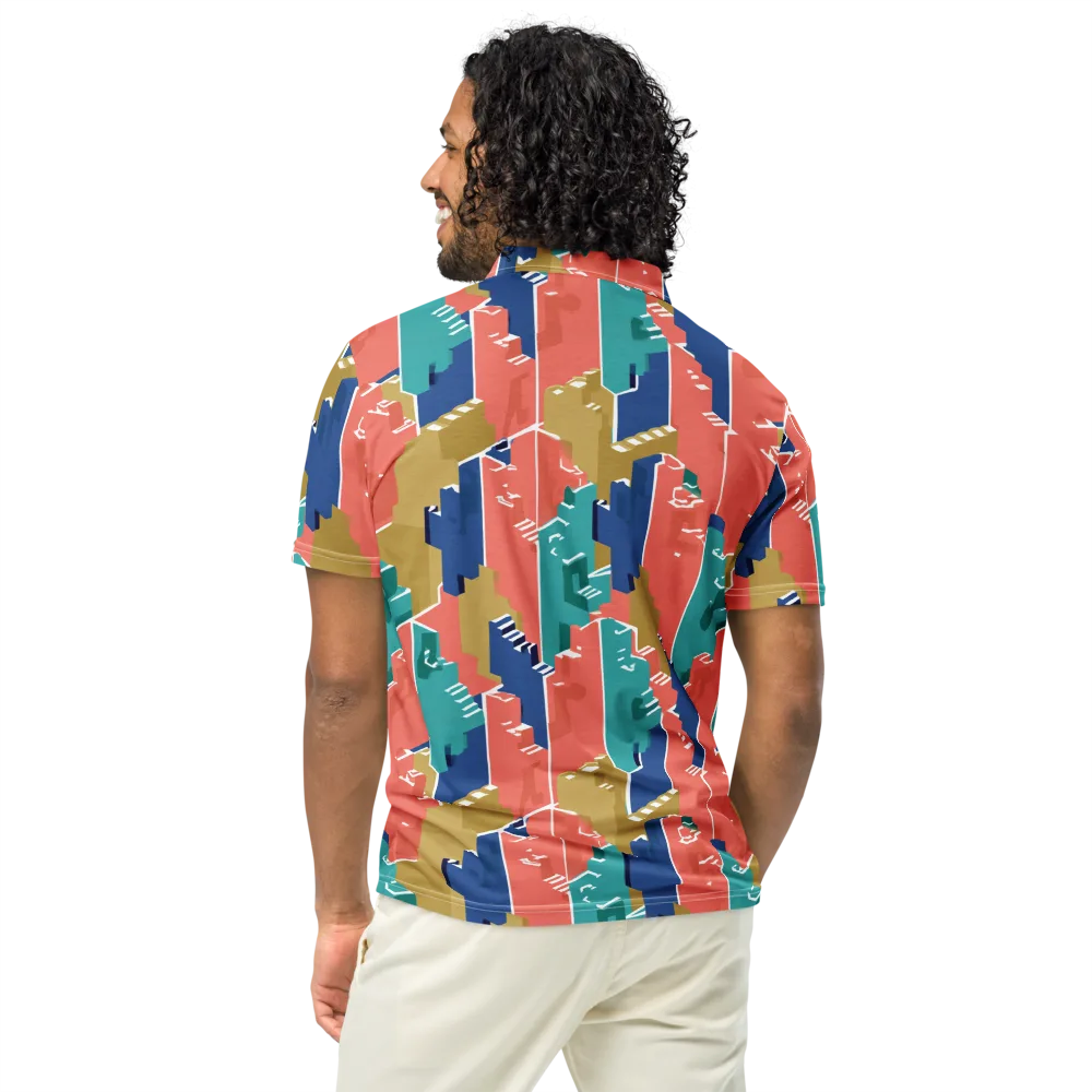 Coral Skyline on Men's Slim Fit Polo Shirt — Back