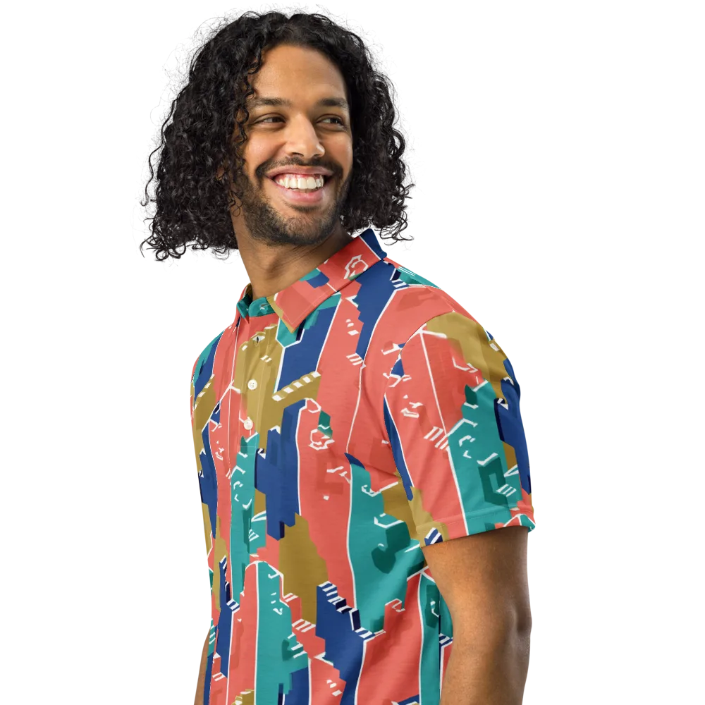 Coral Skyline on Men's Slim Fit Polo Shirt — Left Front