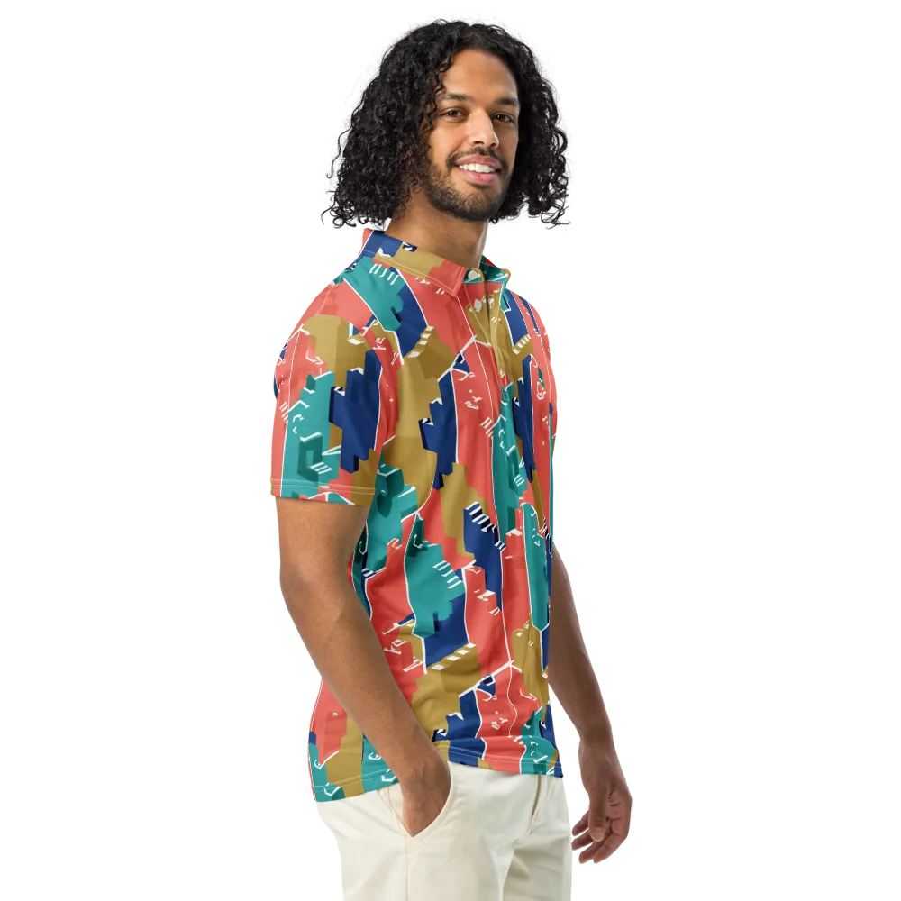 Coral Skyline on Men's Slim Fit Polo Shirt — Right Front