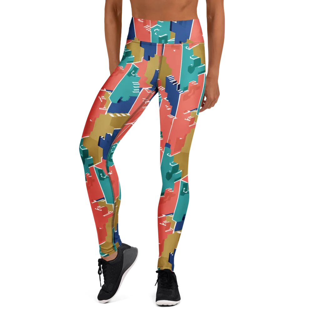 Coral Skyline on Yoga Leggings — Front