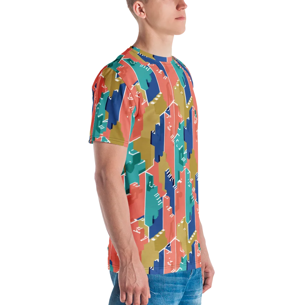 Coral Skyline on Men's Crew Neck T-Shirt — Right