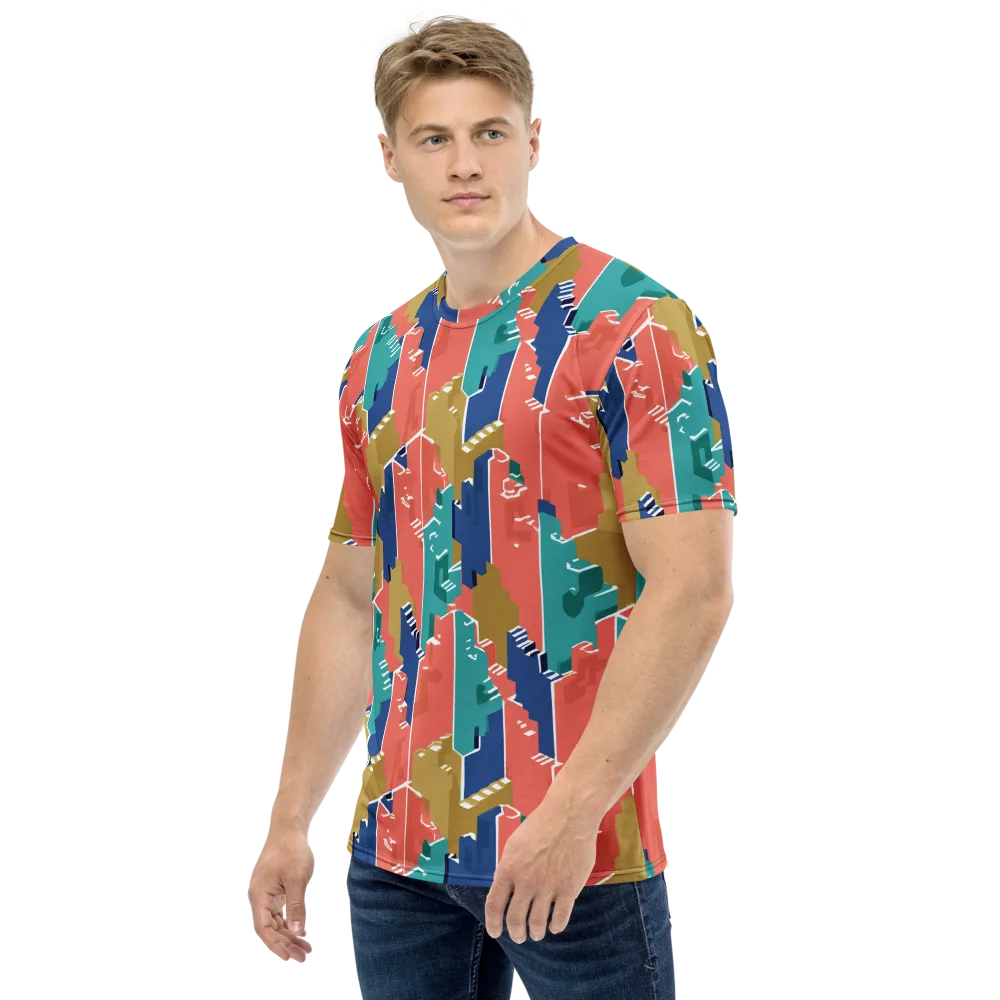 Coral Skyline on Men's Crew Neck T-Shirt — Left