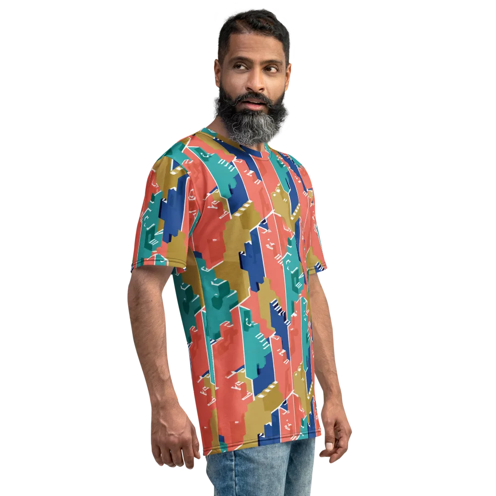 Coral Skyline on Men's Crew Neck T-Shirt — Right