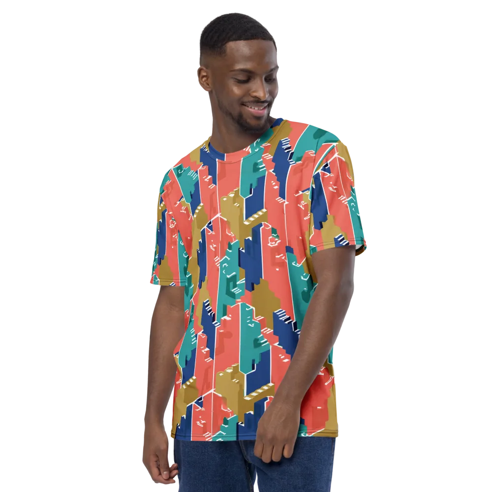Coral Skyline on Men's Crew Neck T-Shirt — Left