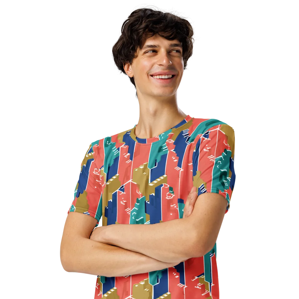 Coral Skyline on Men's Crew Neck T-Shirt — Left Front