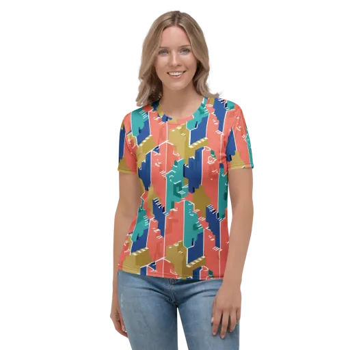 Coral Skyline on a Women's Crew Neck T-Shirt