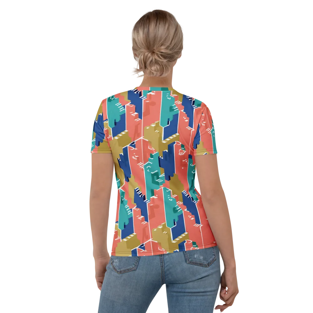 Coral Skyline on Women's Crew Neck T-Shirt — Back