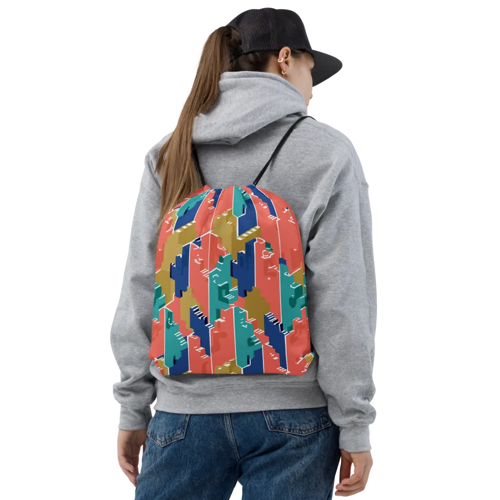 Coral Skyline on Drawstring Bag — Front