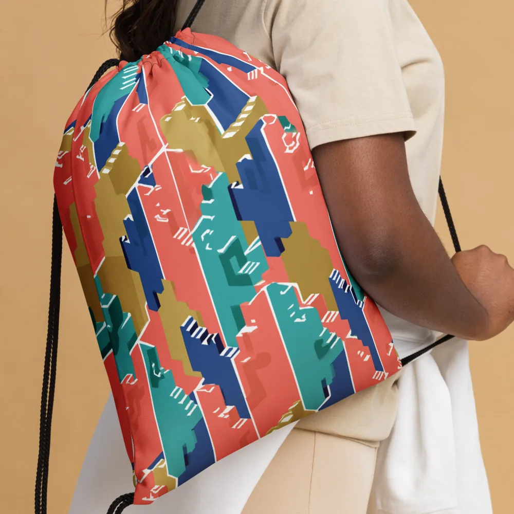 Coral Skyline on Drawstring Bag — Front