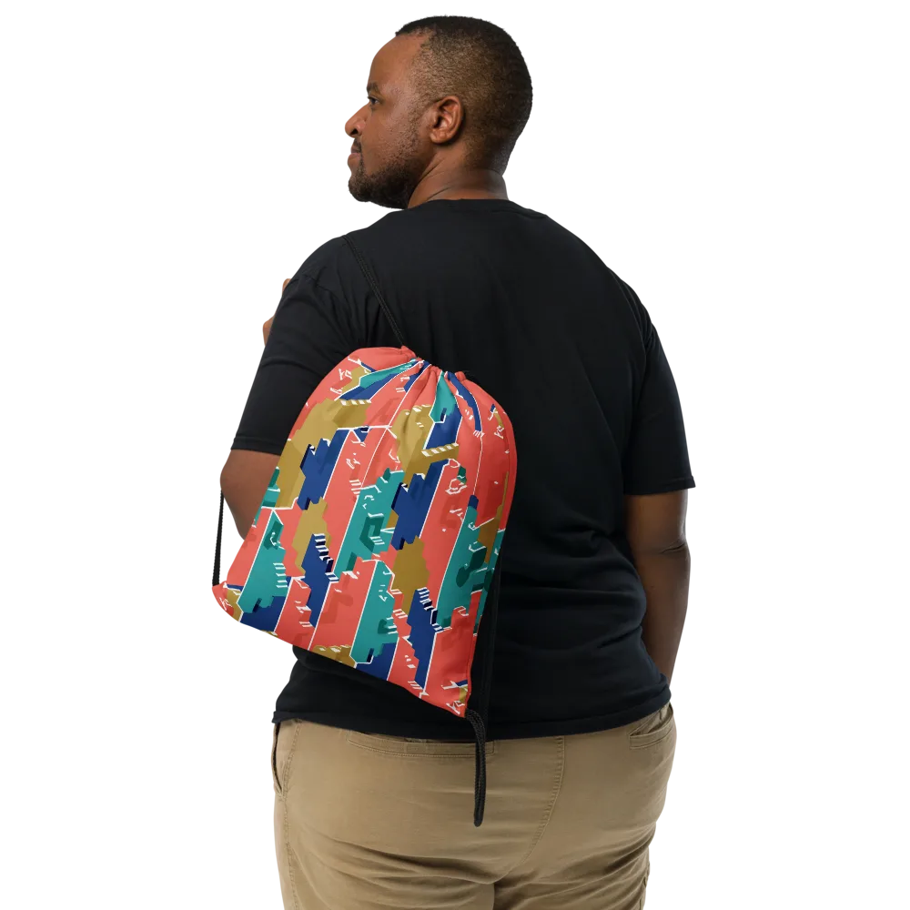 Coral Skyline on Drawstring Bag — Front