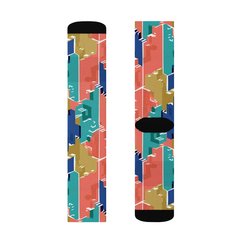 Coral Skyline on Socks — Left Sock