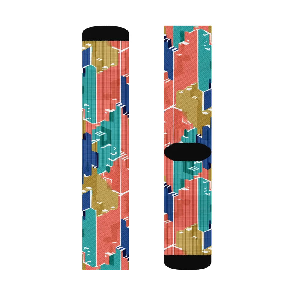 Coral Skyline on Socks — Right Sock