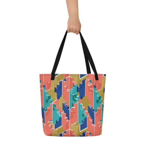 Coral Skyline on a Large Tote Bag W/ Pocket