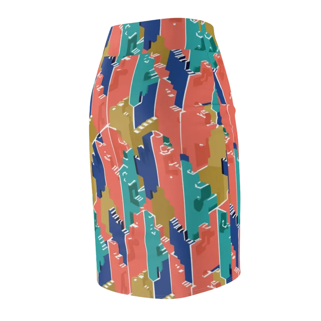 Coral Skyline on Pencil Skirt — Back Side