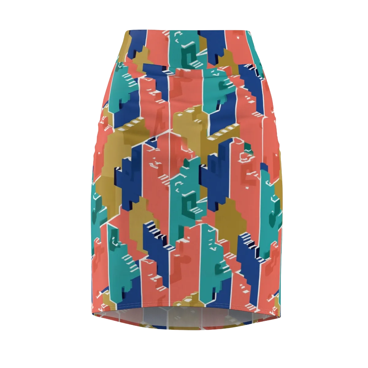 Coral Skyline on Pencil Skirt — Front