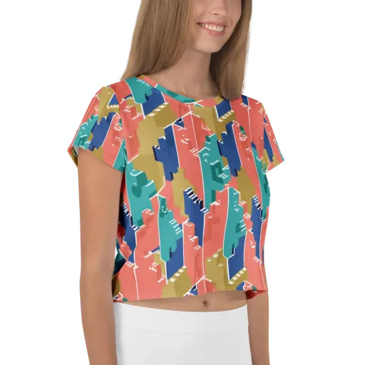 Coral Skyline on a Crop Tee