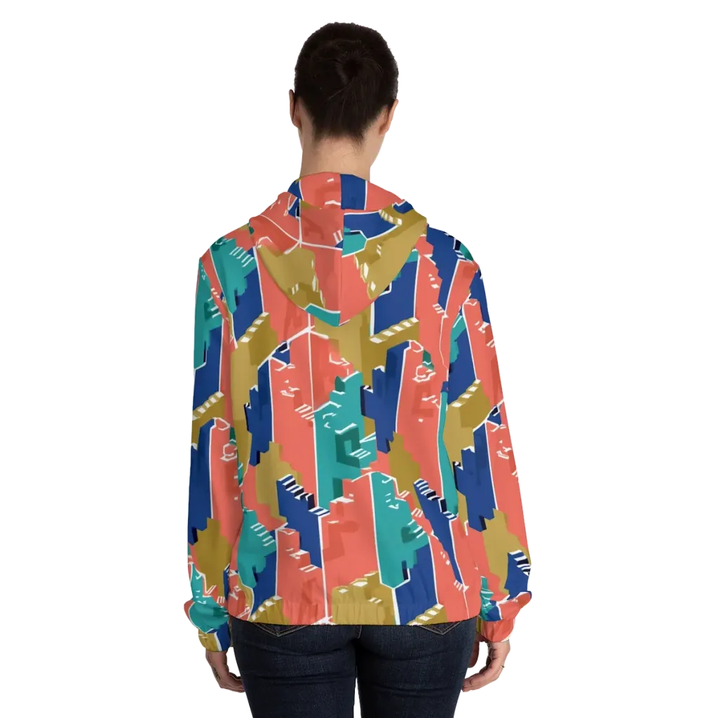 Coral Skyline on Women's Full-Zip Hoodie — Back On Person