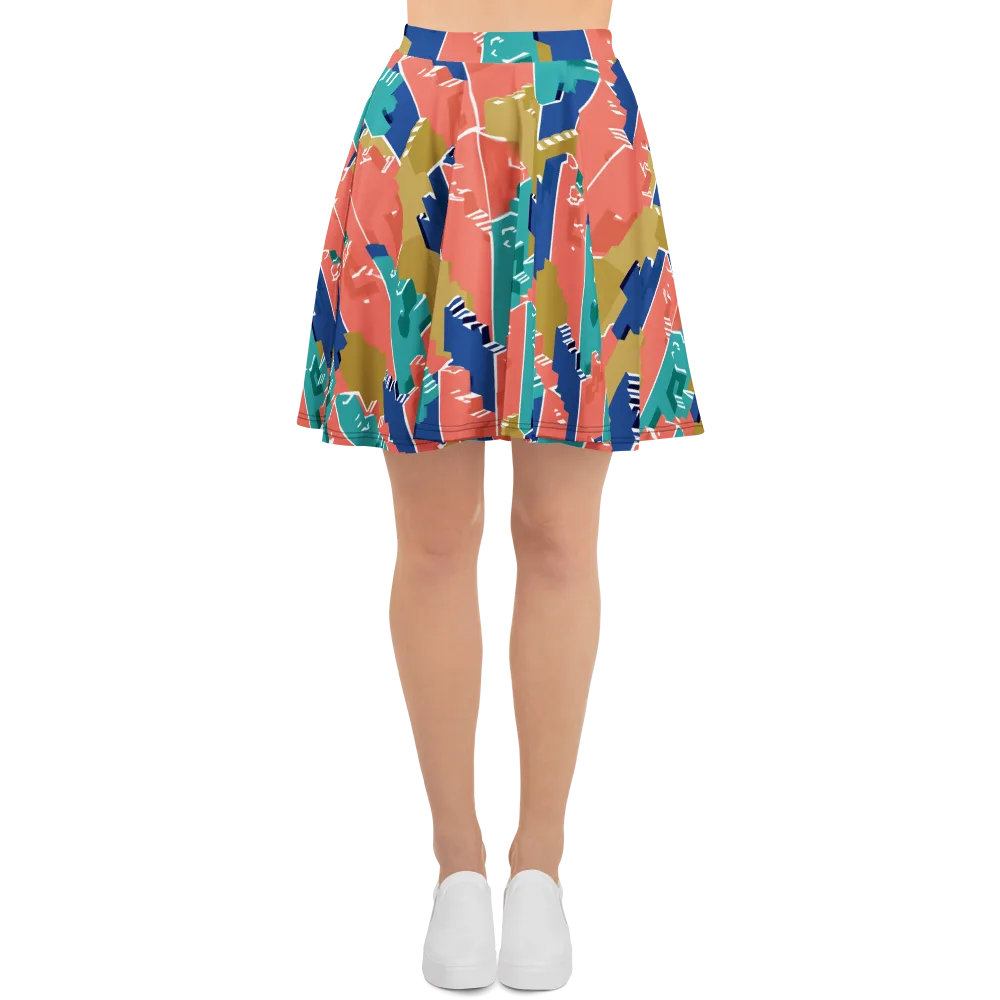 Coral Skyline on Skater Skirt — Front