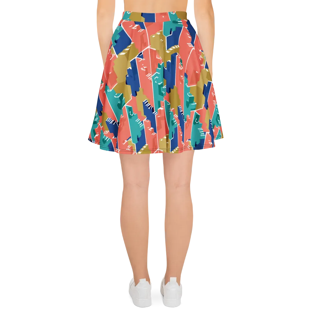 Coral Skyline on Skater Skirt — Back
