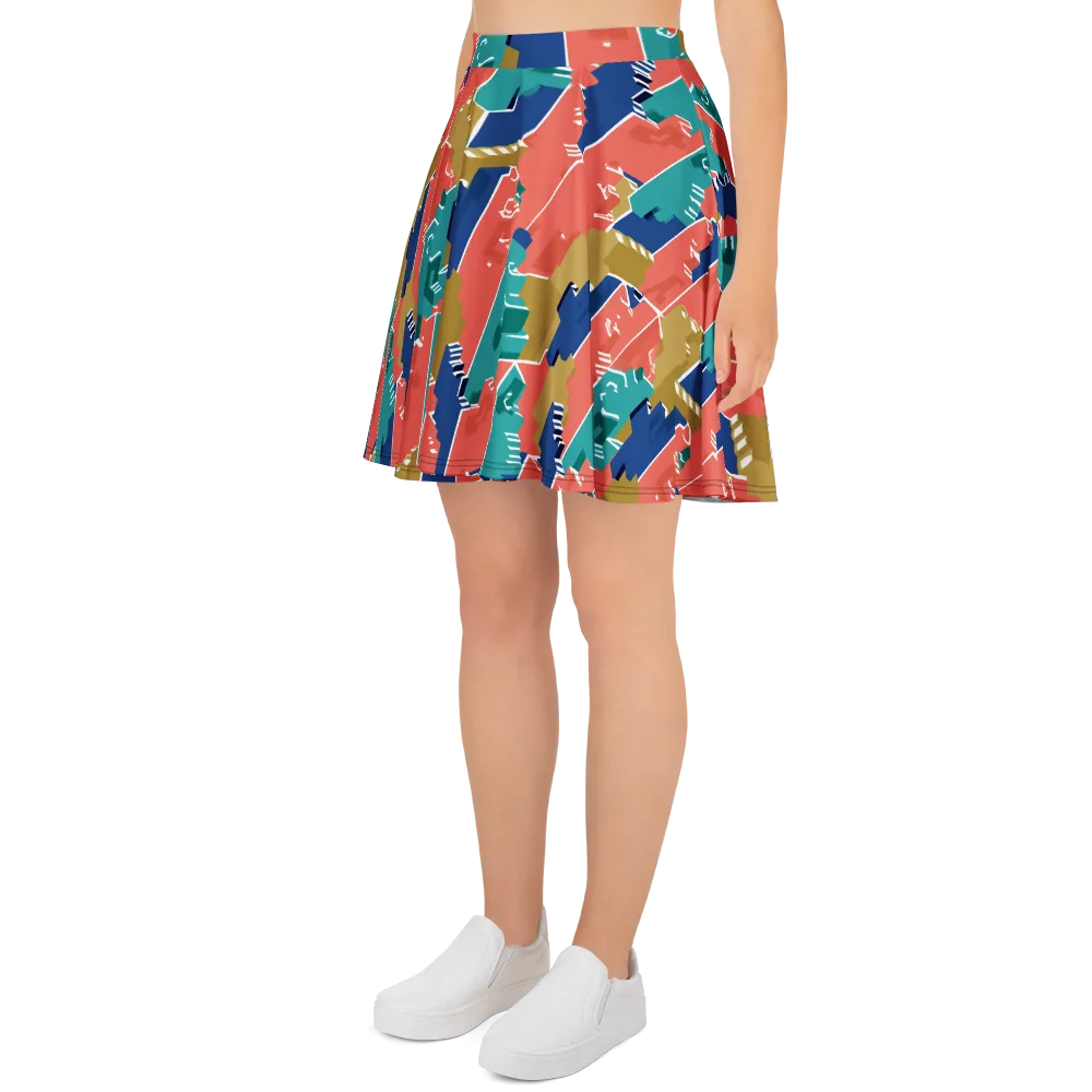 Coral Skyline on Skater Skirt — Left