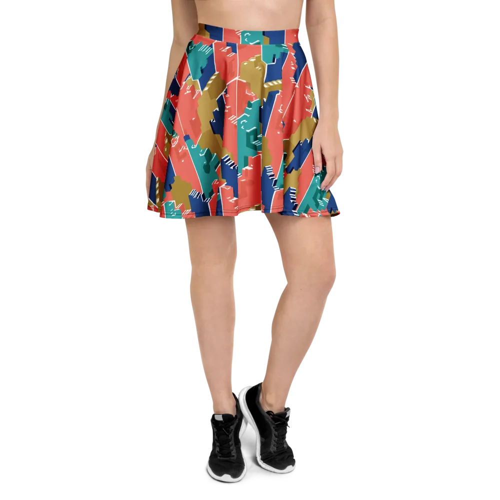 Coral Skyline on Skater Skirt — Front