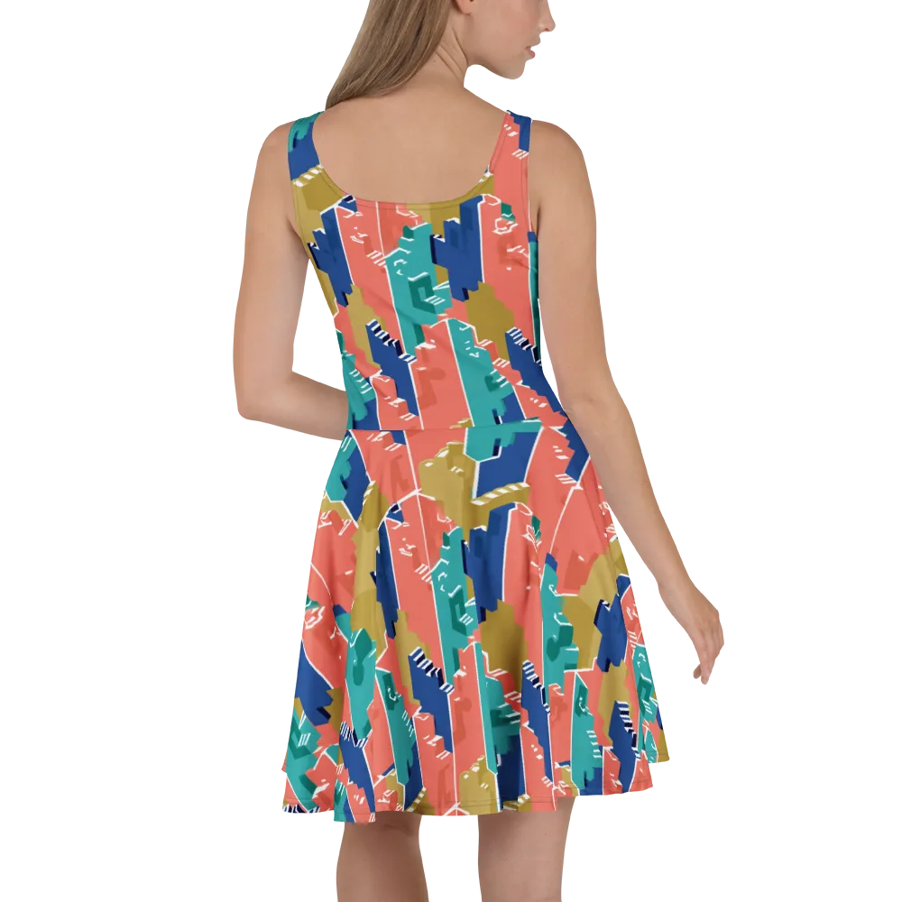 Coral Skyline on Skater Dress — Back