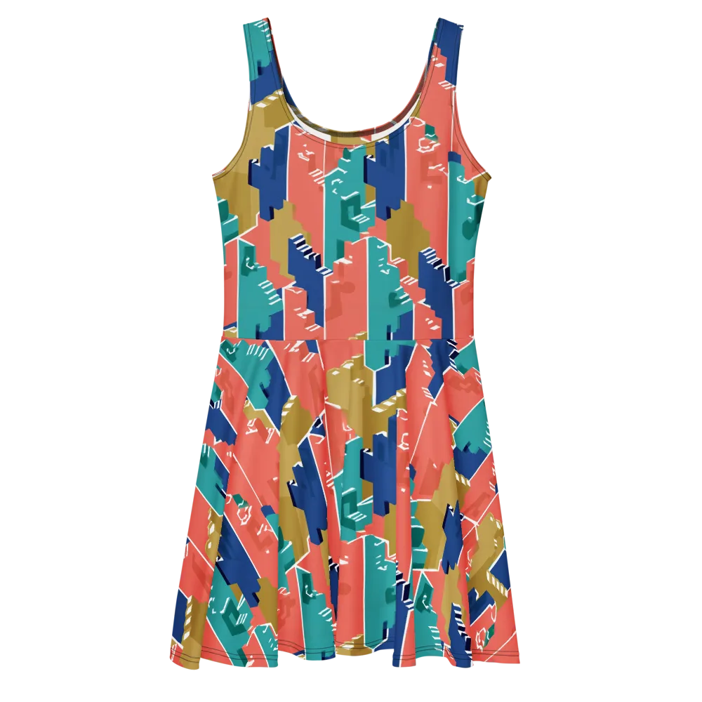 Coral Skyline on Skater Dress — Front