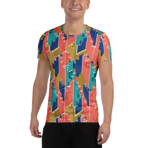 Coral Skyline on a Men's Athletic T-Shirt
