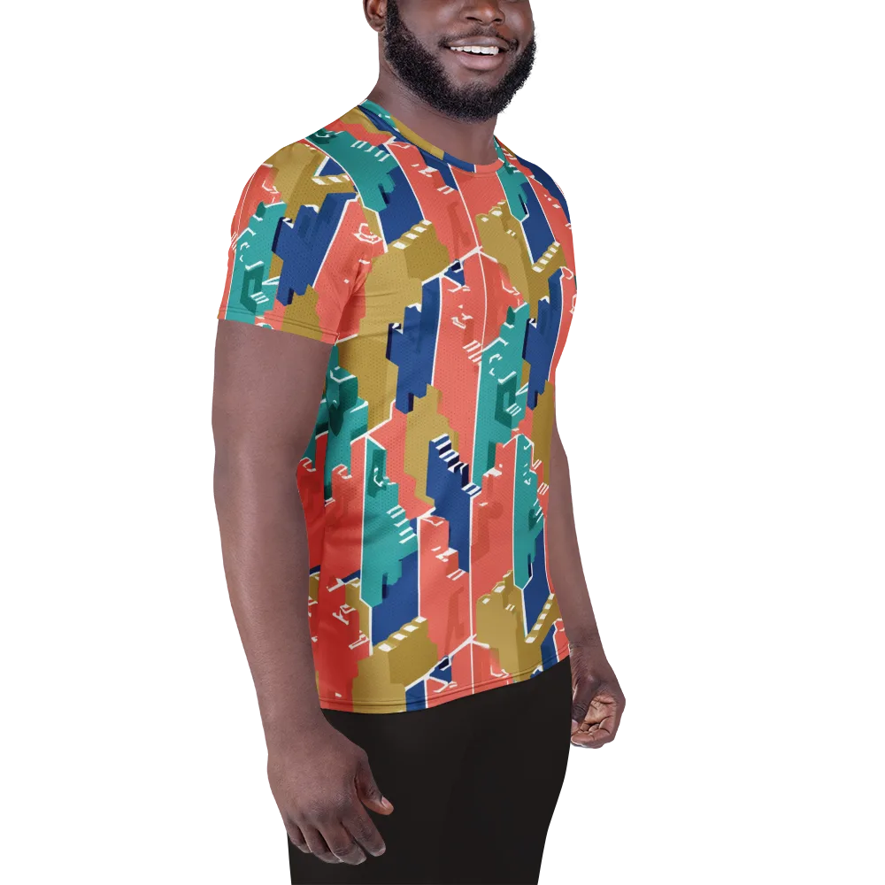 Coral Skyline on Men's Athletic T-Shirt — Right
