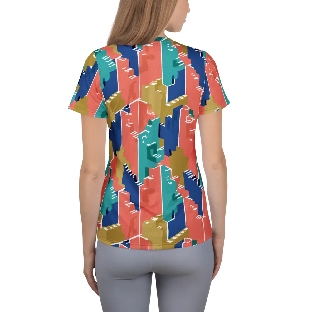 Coral Skyline on Women's Athletic T-Shirt — Back