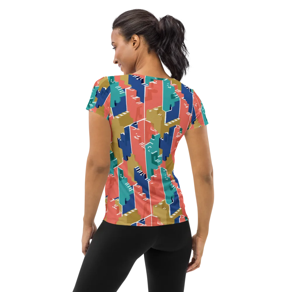 Coral Skyline on Women's Athletic T-Shirt — Back