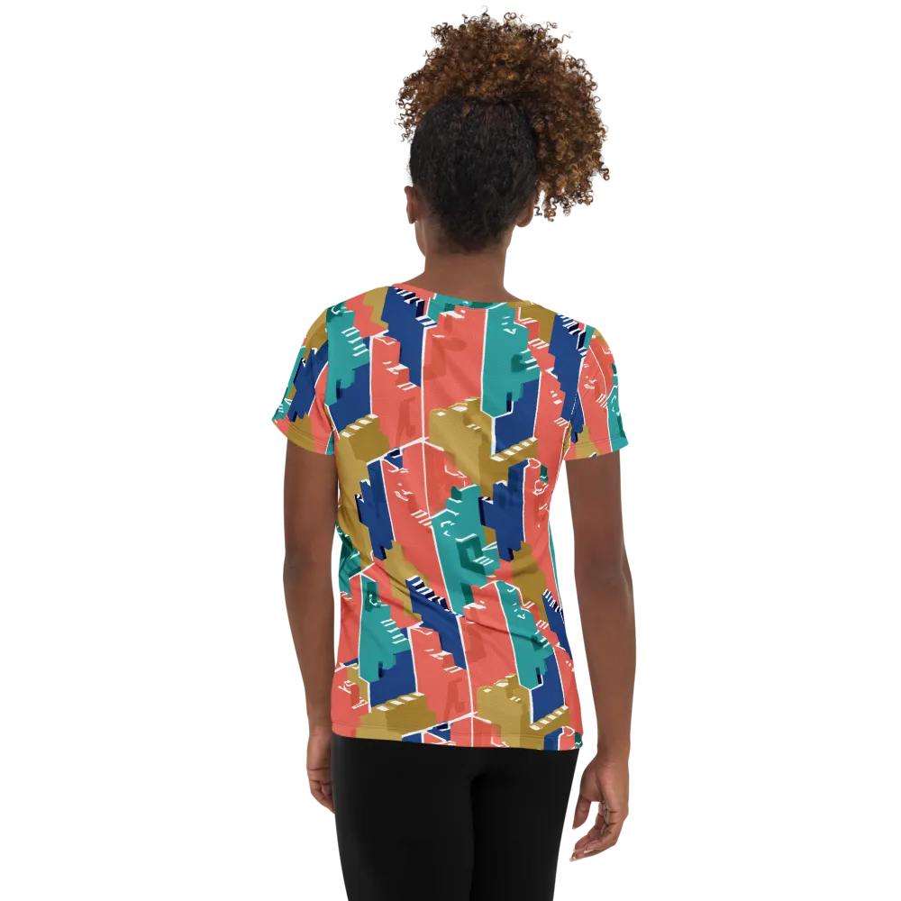 Coral Skyline on Women's Athletic T-Shirt — Back