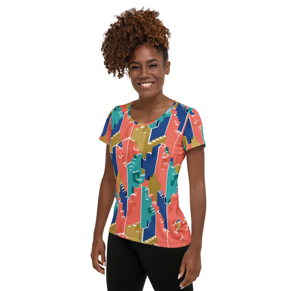 Coral Skyline on Women's Athletic T-Shirt — Left