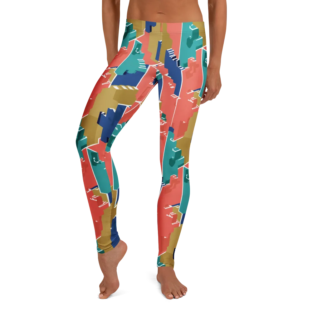 Coral Skyline on Leggings — Front