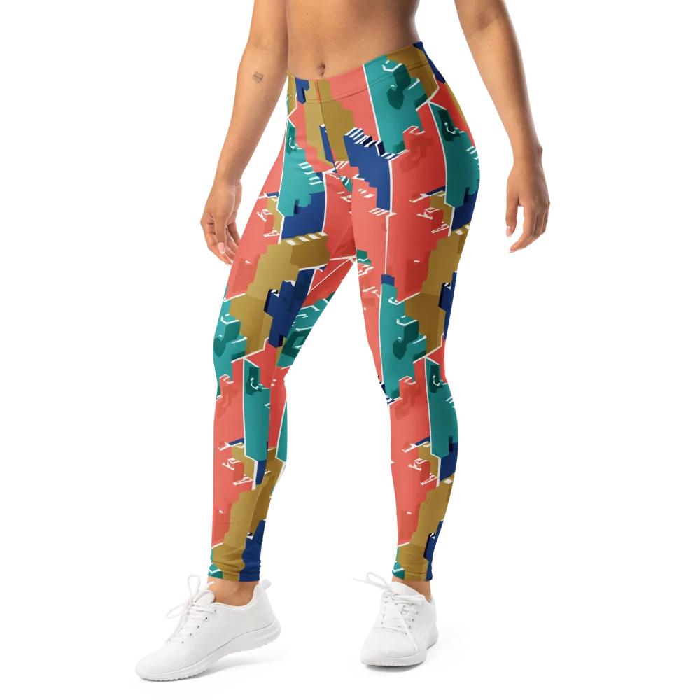 Coral Skyline on Leggings — Left Front