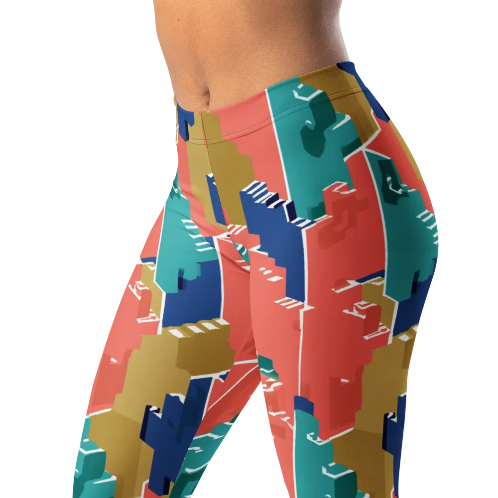 Coral Skyline on Leggings — Left Front