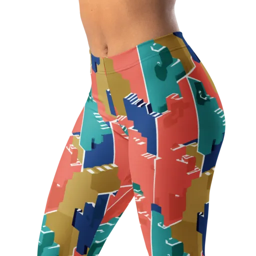 Coral Skyline on a Leggings
