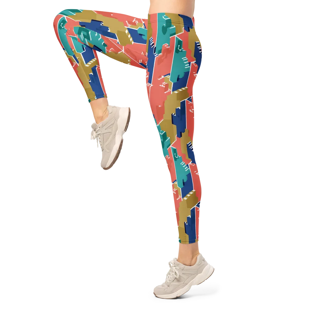 Coral Skyline on Leggings — Left
