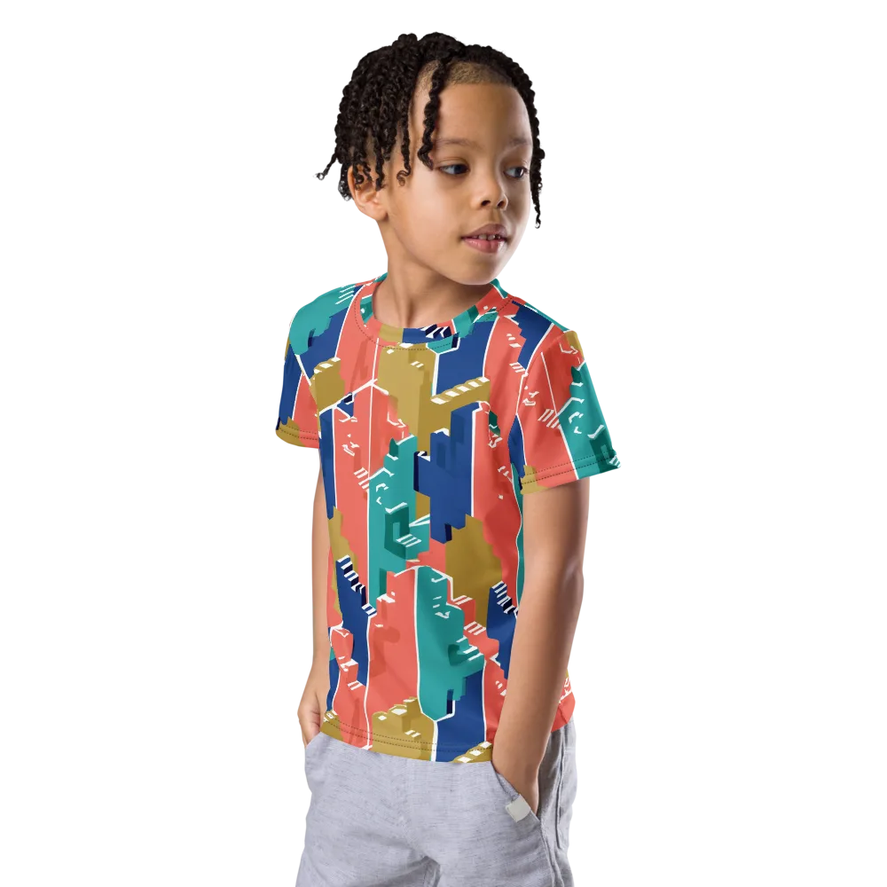 Coral Skyline on Kids Crew Neck T-Shirt — Left Front