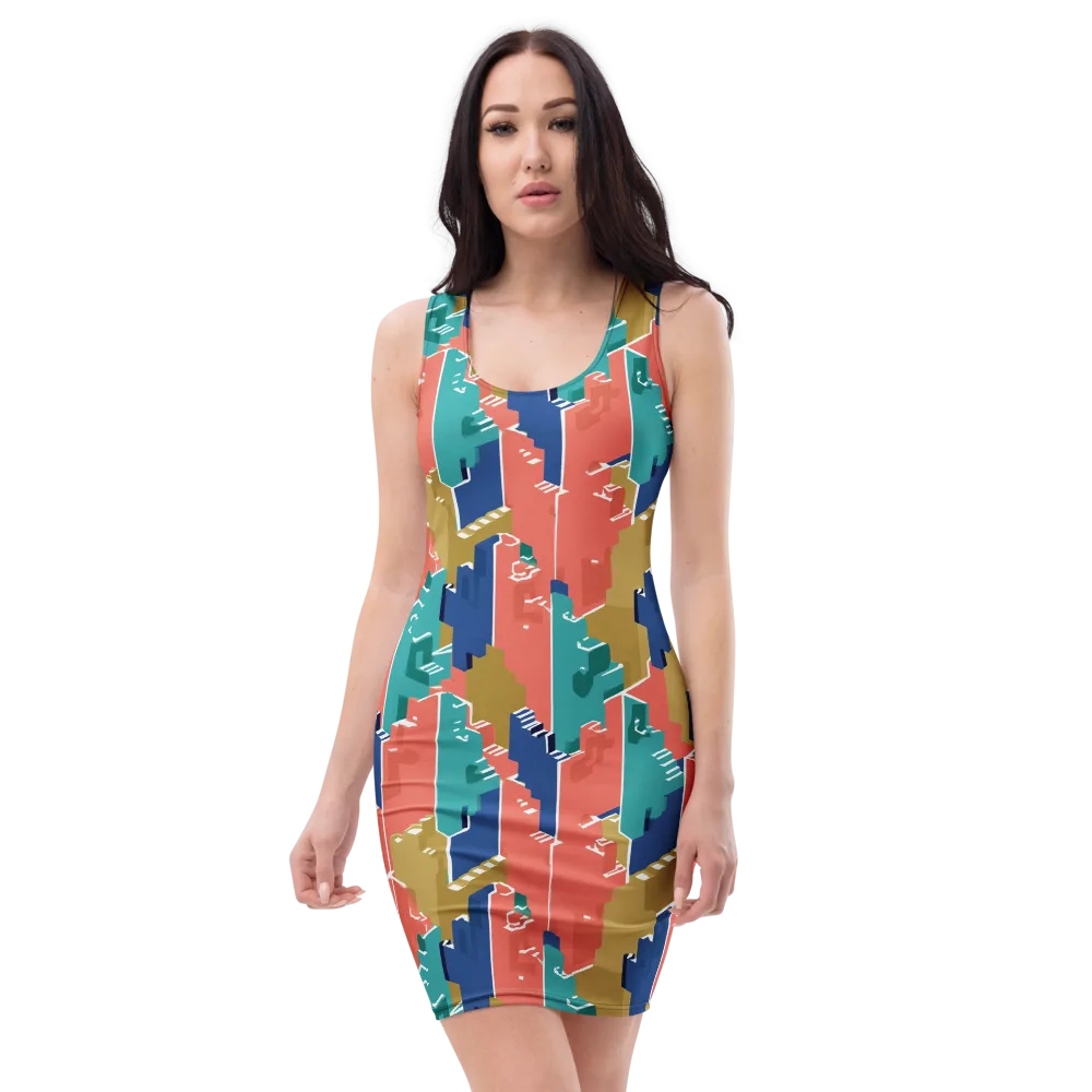 Coral Skyline on Bodycon Dress — Front